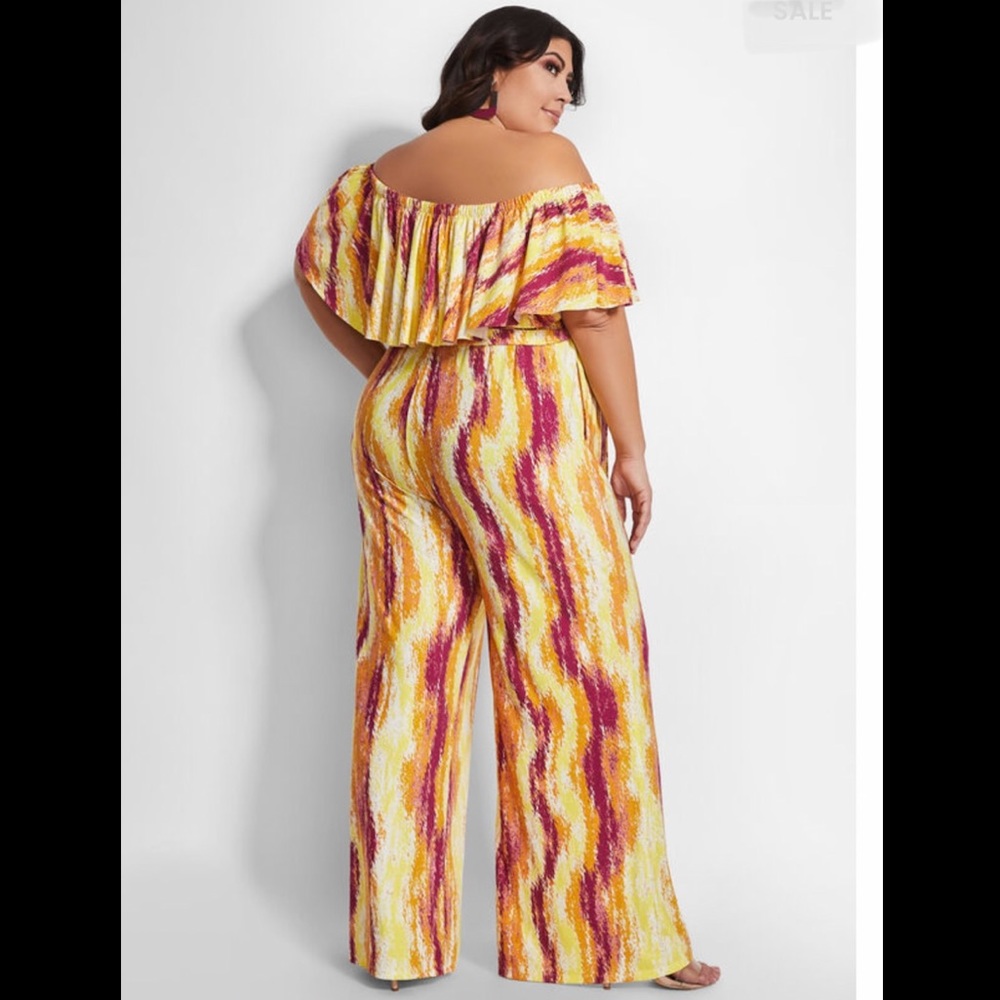 Ashley Stewart Oe Watercolor Stripe Off Shoulder jumper.